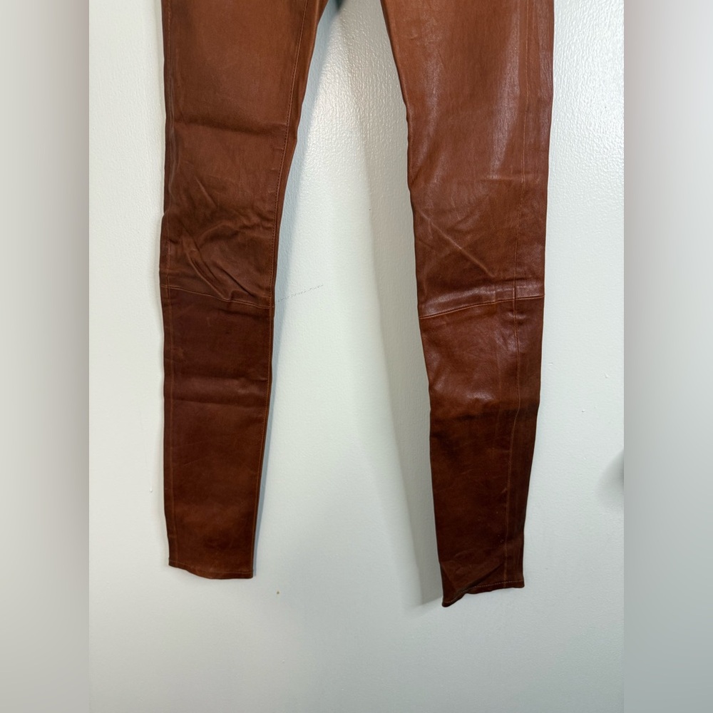Veronica Beard Kate skinny genuine leather pants in cognac 24 - Picture 3 of 10
